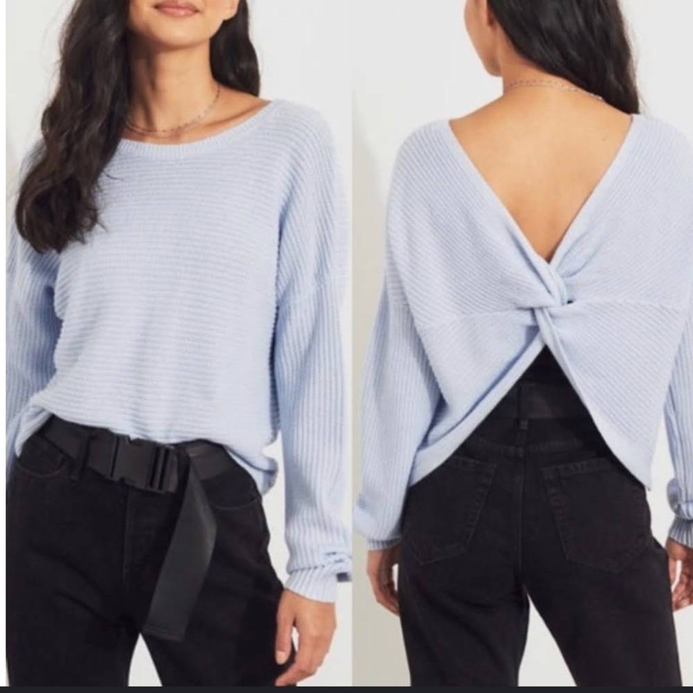 Baby blue reversible twisted top knit sweater